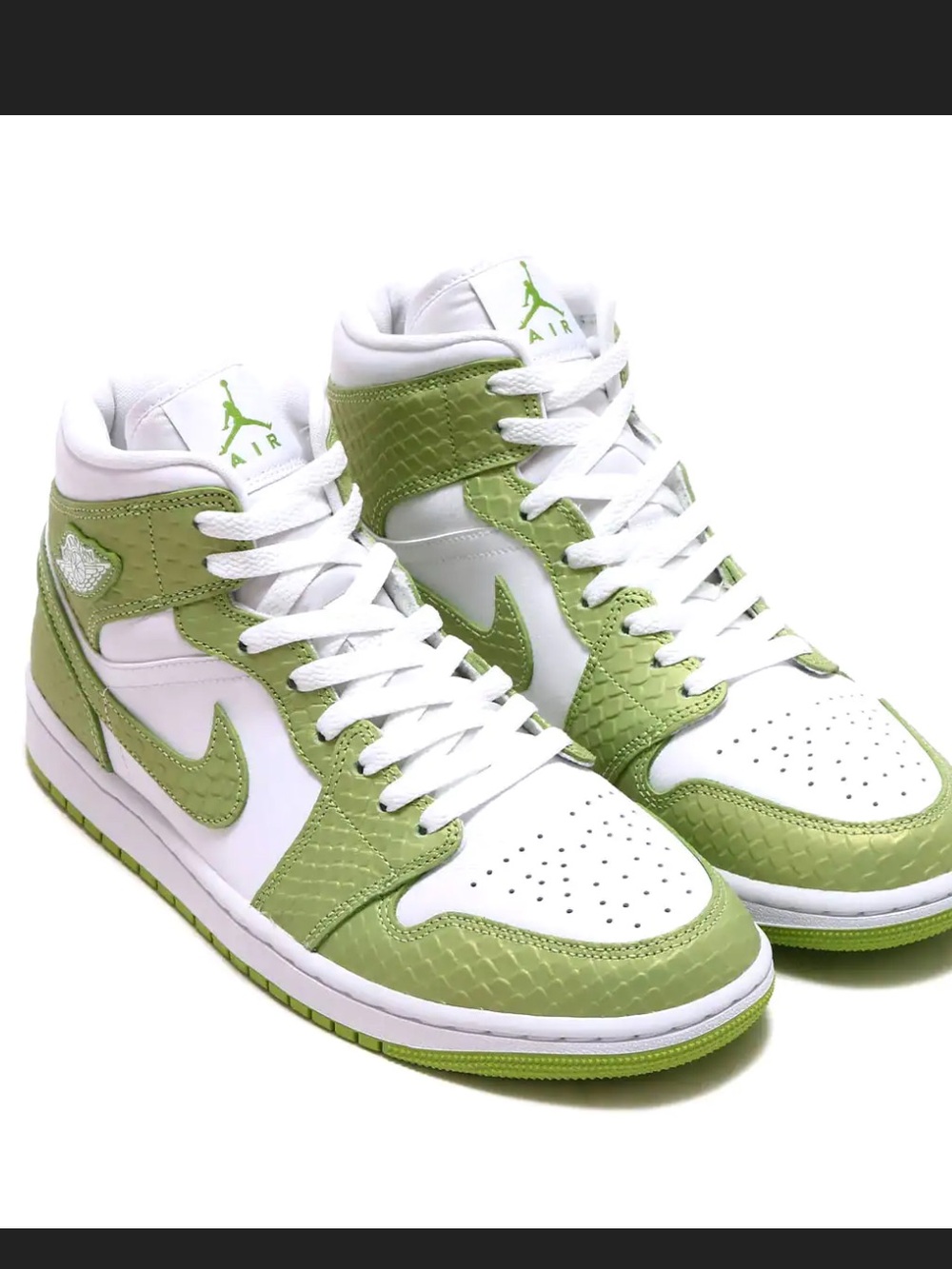 Air Jordan 1 Mid SE Green Python Snakeskin White Olive Wmns Size 7 No Laces